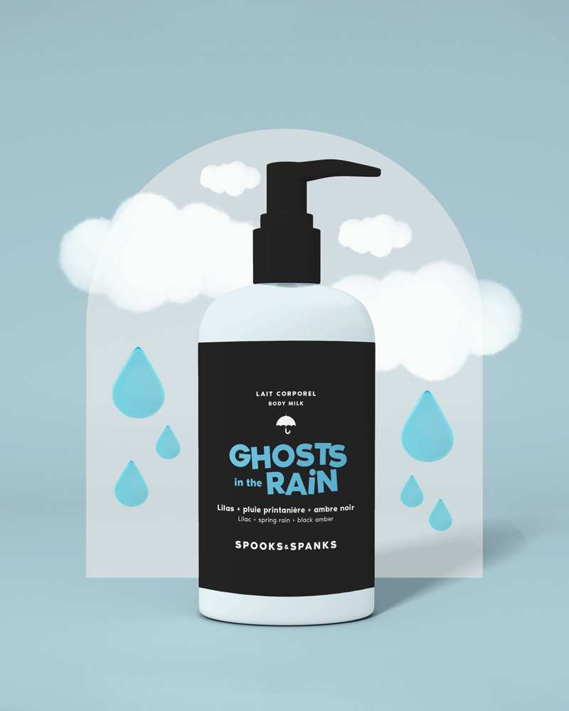 Leche corporal Fantasmas bajo la lluvia - Lila + Lluvia de primavera + Ámbar negro 