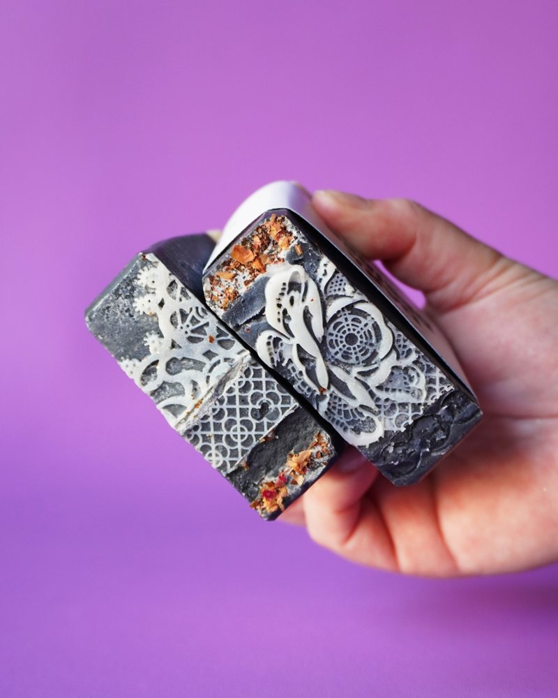 Artisanal soap complemented by a lace top