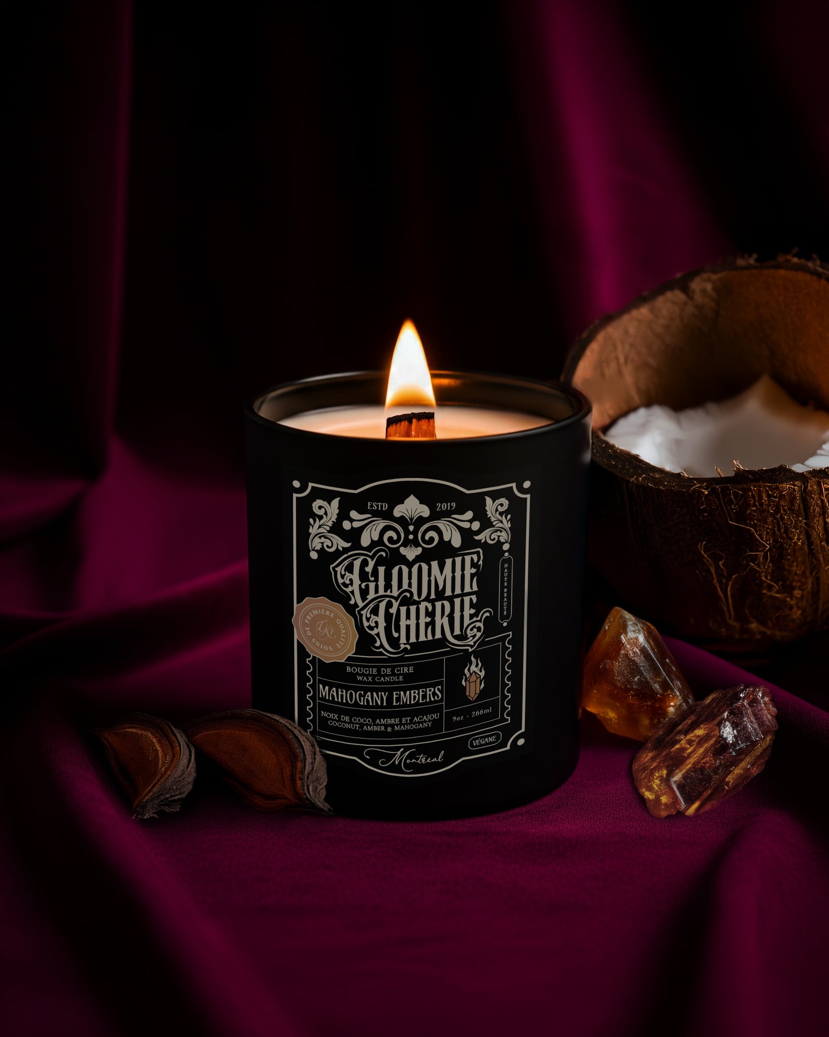 Mahogany Embers Crackling wick candle - coconut + mahogany + amber