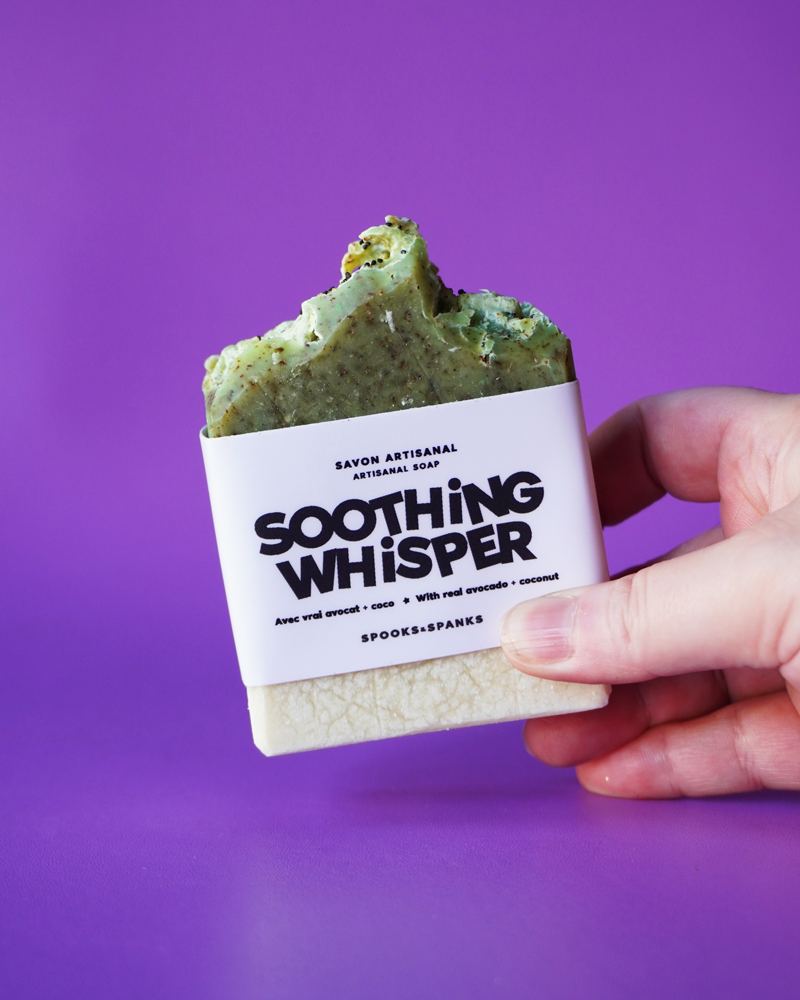 Soothing Whisper exfoliating real avocado + coconut milk soap bar