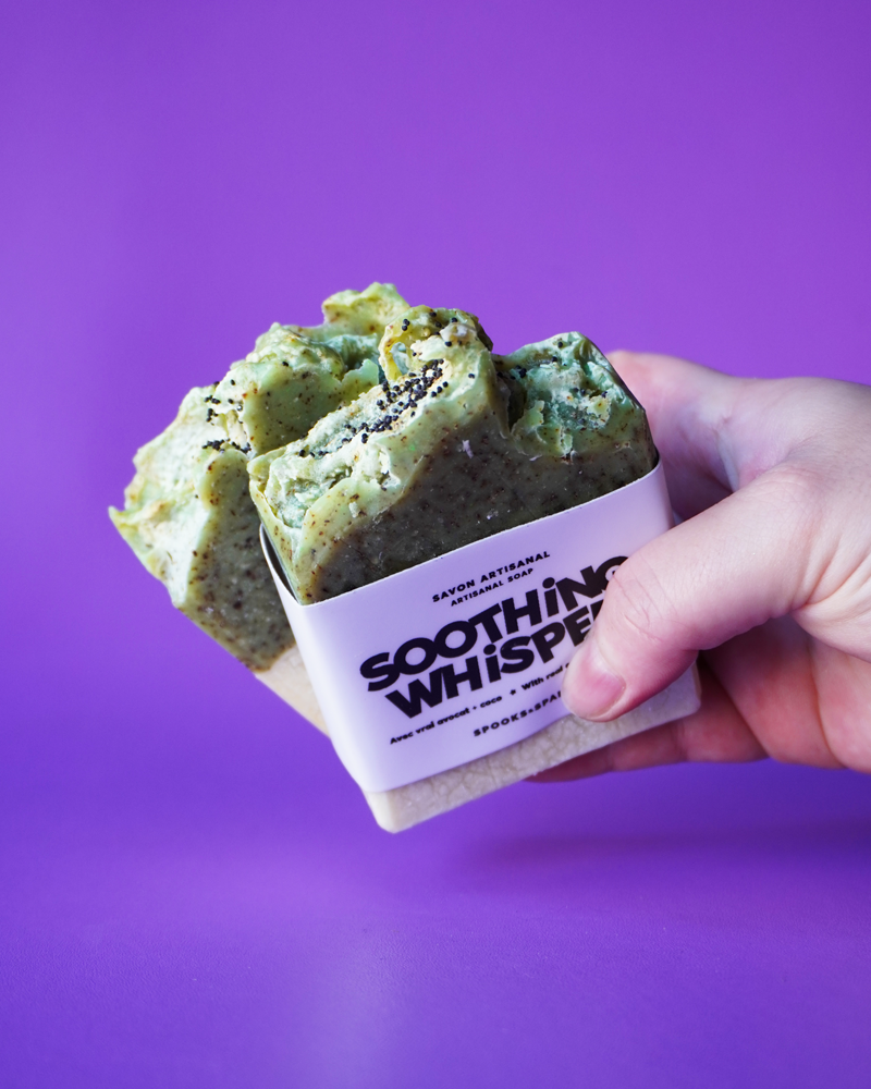 Soothing Whisper exfoliating real avocado + coconut milk soap bar