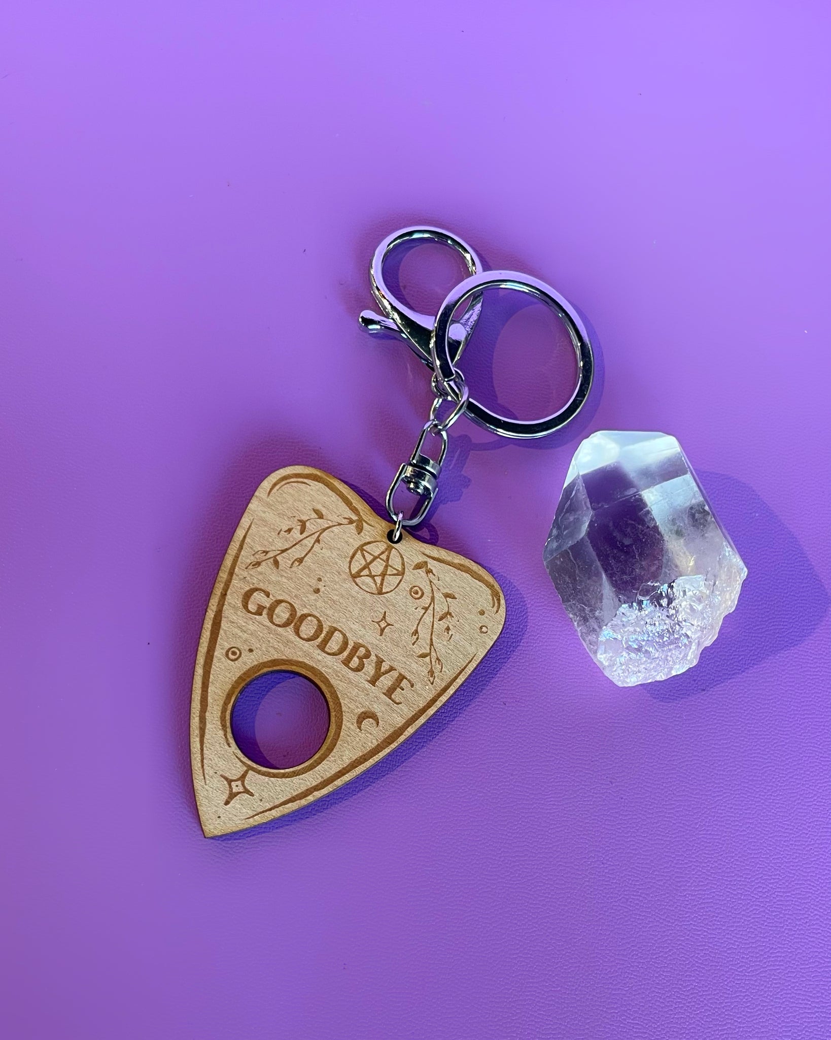Planchette engraved wooden keychain